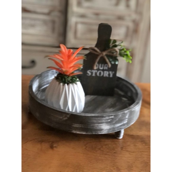 Round Distressed Wood Tray, Tier Tray, Table Decor, Home Decor - Picture 3 of 4